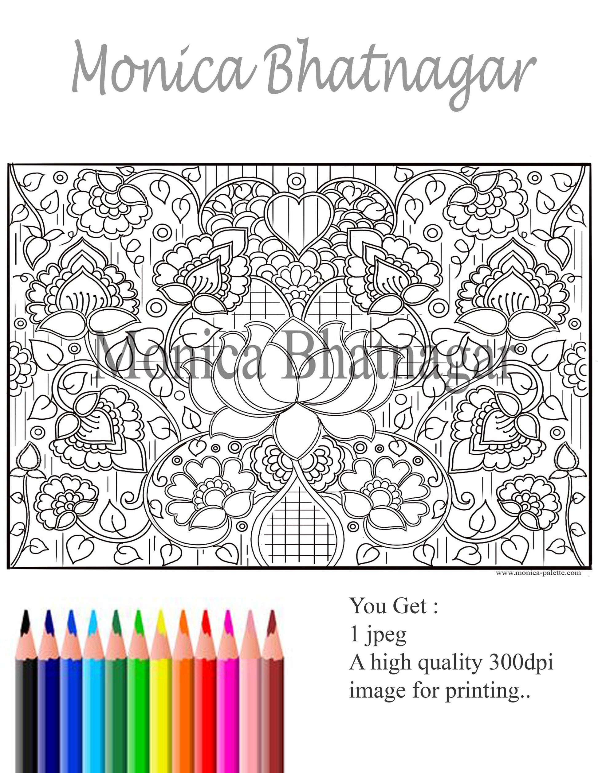 Lotus - Inspired By Madhubani Coloring Page Coloring Page
