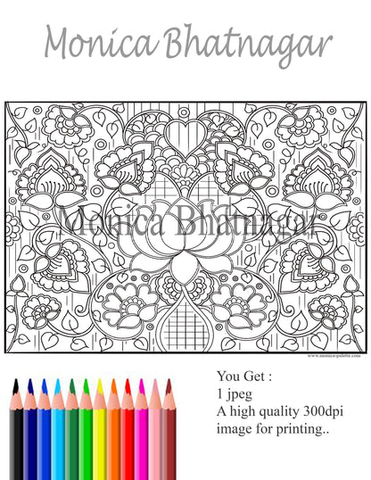 Lotus - Inspired By Madhubani Coloring Page Coloring Page