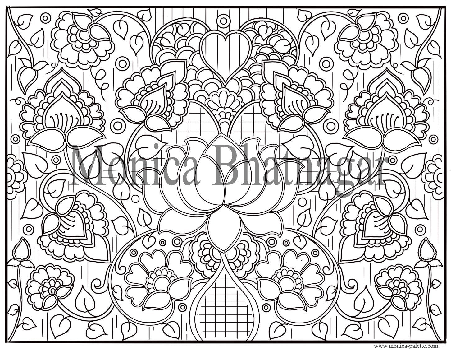 Lotus - Inspired By Madhubani Coloring Page Coloring Page