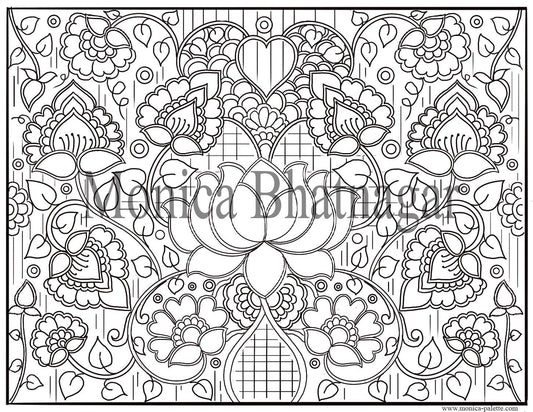 Lotus - Inspired By Madhubani Coloring Page Coloring Page