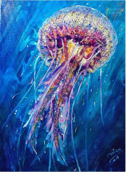 Magical World Jellyfish Acrylic Painting Canvas Print / 18X24