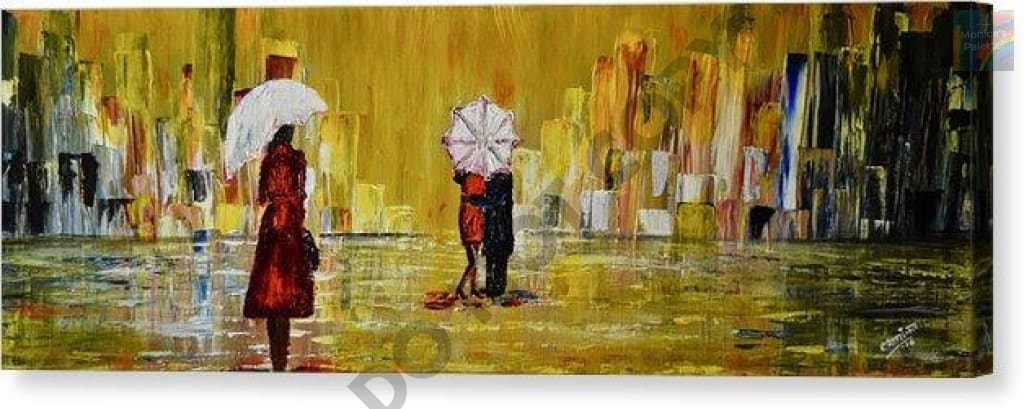 Rainy Day Original Hand Made Acrylic Painting Home Deco Walk In Rain Painting