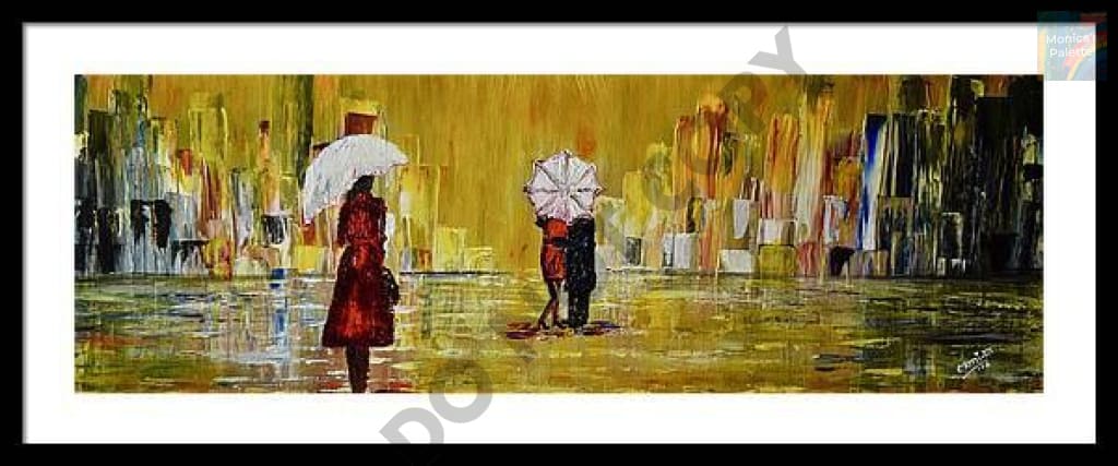 Rainy Day Original Hand Made Acrylic Painting Home Deco Walk In Rain Painting