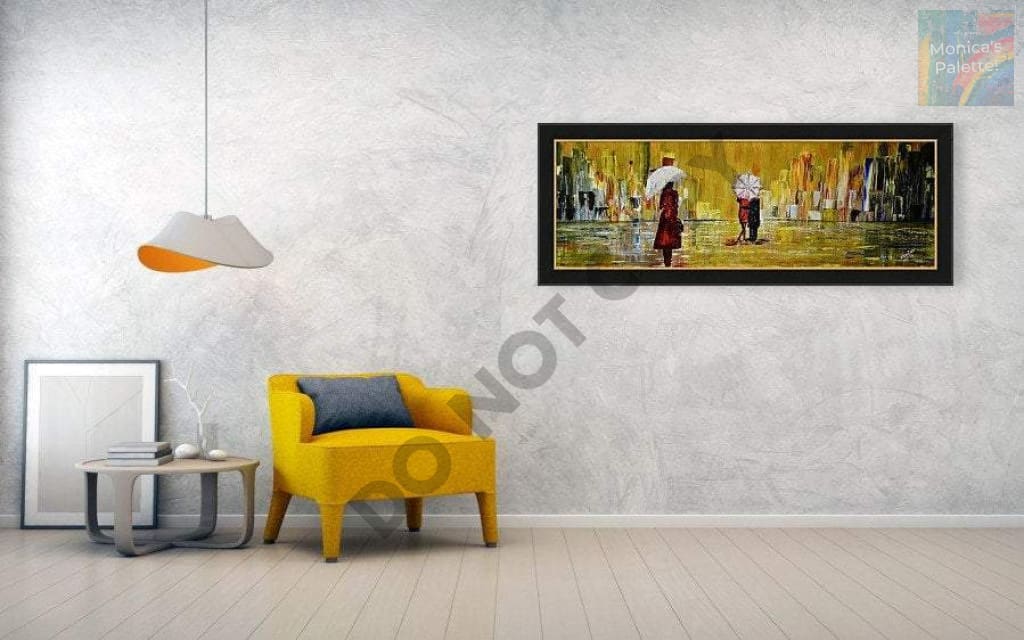 Rainy Day Original Hand Made Acrylic Painting Home Deco Walk In Rain Painting