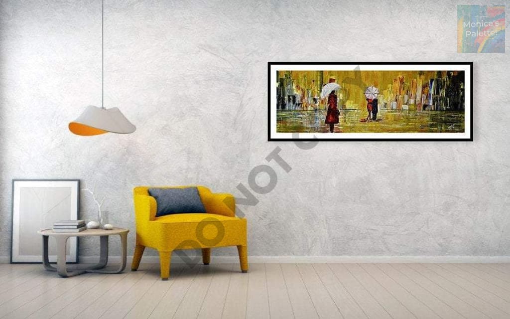 Rainy Day Original Hand Made Acrylic Painting Home Deco Walk In Rain Painting