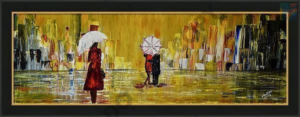 Rainy Day Original Hand Made Acrylic Painting Home Deco Walk In Rain Painting