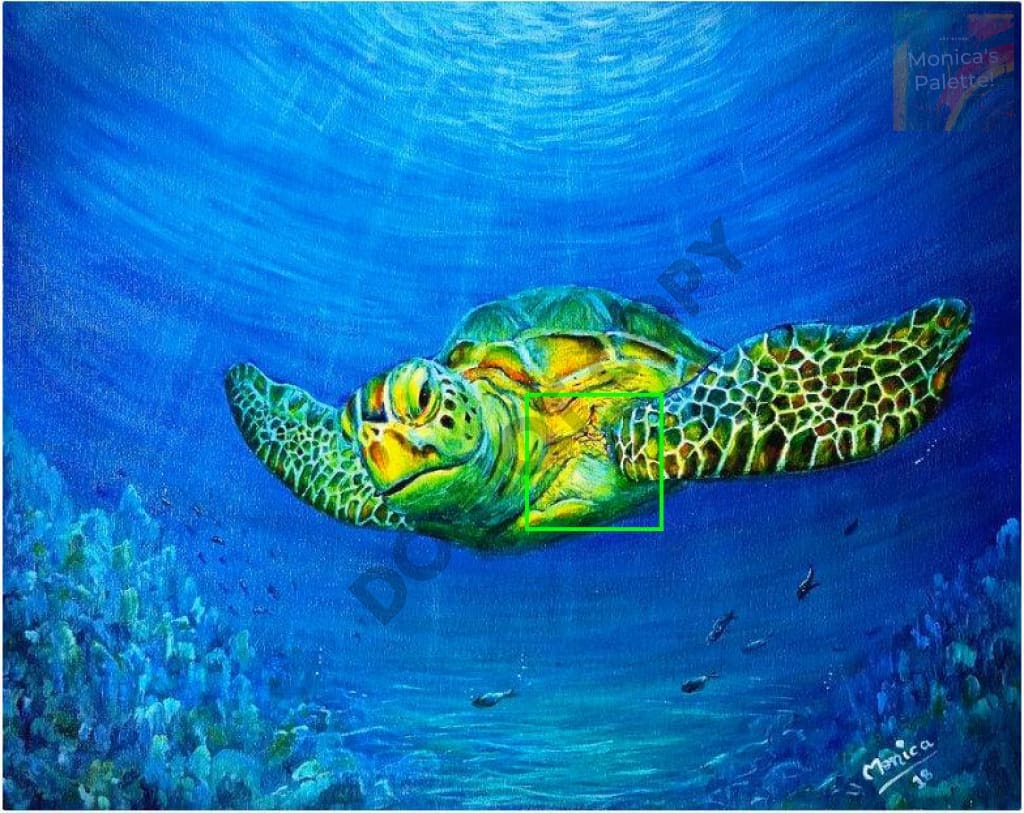 Sea World - Tortoise Acrylic Original Painting Under The Sea Turtle Painting / 16X20