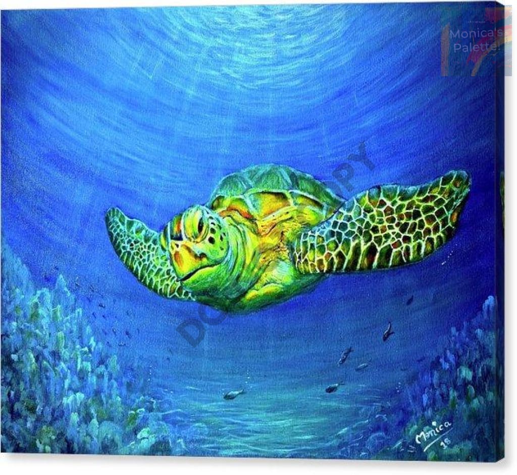 Sea World - Tortoise Acrylic Original Painting Under The Sea Turtle Painting