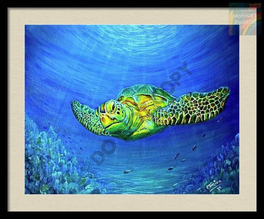 Sea World - Tortoise Acrylic Original Painting Under The Sea Turtle Painting