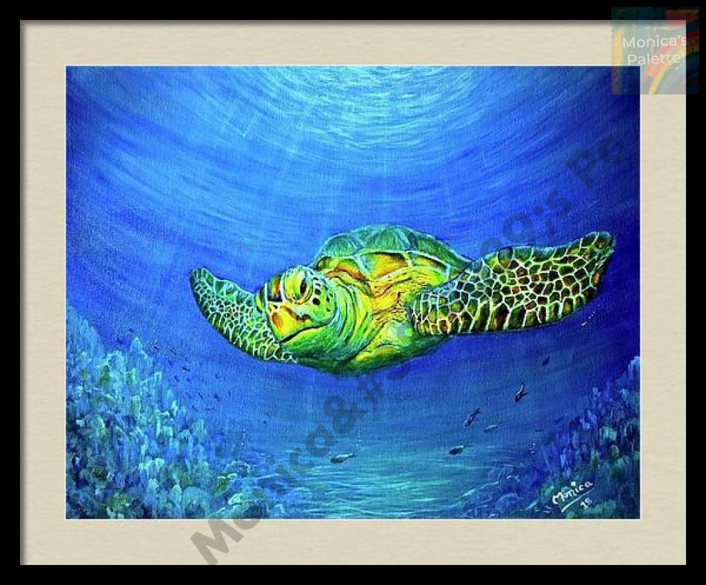 Sea World - Tortoise Acrylic Original Painting Under The Sea Turtle Painting