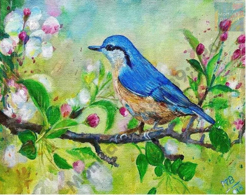 The Enchanted Bird - Acrylic Miniature Painting Original / 8X10