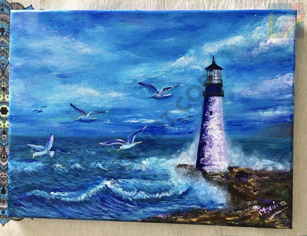 The Light House - Acrylic Original Painting Lighthouse Painting Walldecor Originalartwork Ocean On