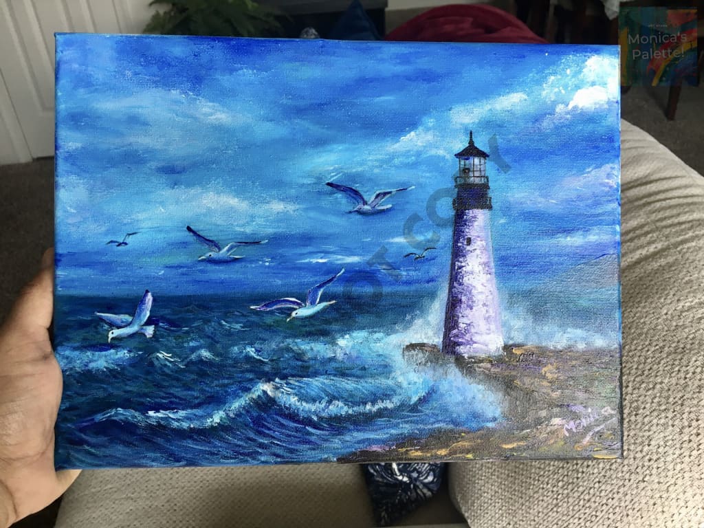 The Light House - Acrylic Original Painting Lighthouse Painting Walldecor Originalartwork Ocean On