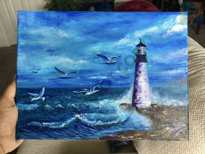 The Light House - Acrylic Original Painting Lighthouse Painting Walldecor Originalartwork Ocean On