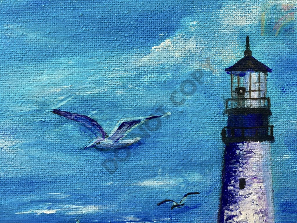 The Light House - Acrylic Original Painting Lighthouse Painting Walldecor Originalartwork Ocean On