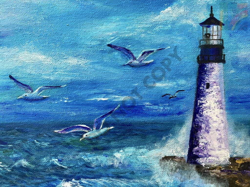 The Light House - Acrylic Original Painting Lighthouse Painting Walldecor Originalartwork Ocean On