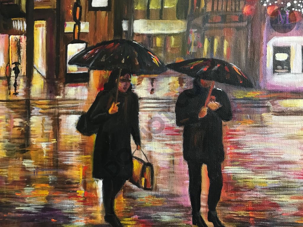 Walk In The Rain Acrylic Hand Made Painting