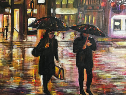 Walk In The Rain Acrylic Hand Made Painting