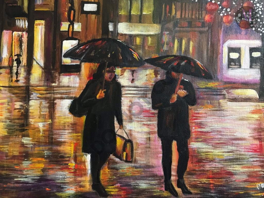 Walk In The Rain Acrylic Hand Made Painting