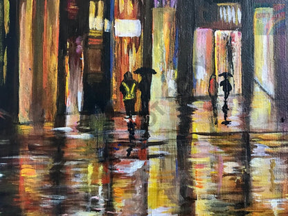 Walk In The Rain Acrylic Hand Made Painting