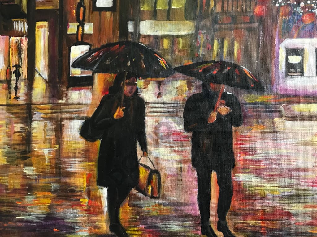 Walk In The Rain Acrylic Hand Made Painting