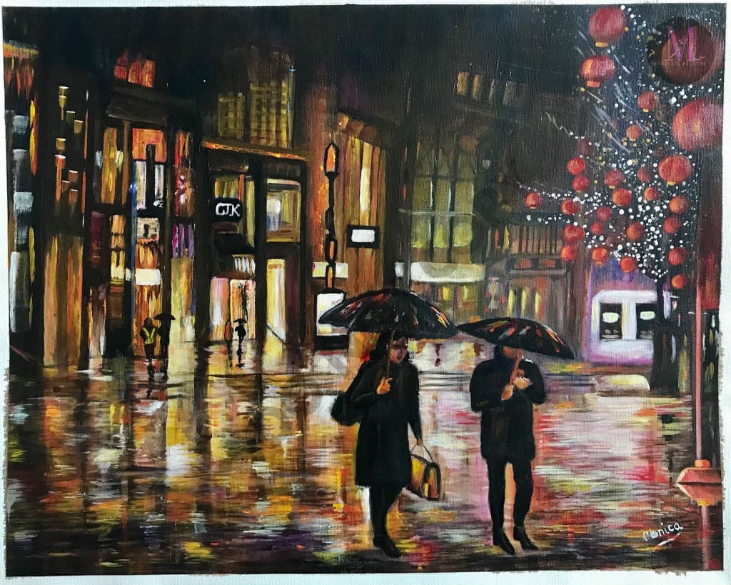Walk In The Rain Acrylic Hand Made Painting