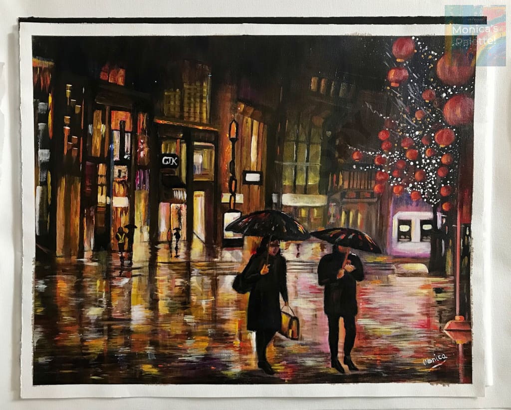 Walk In The Rain Acrylic Hand Made Painting