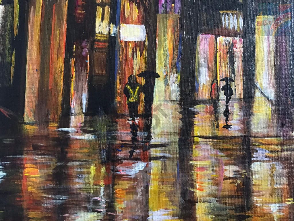 Walk In The Rain Acrylic Hand Made Painting