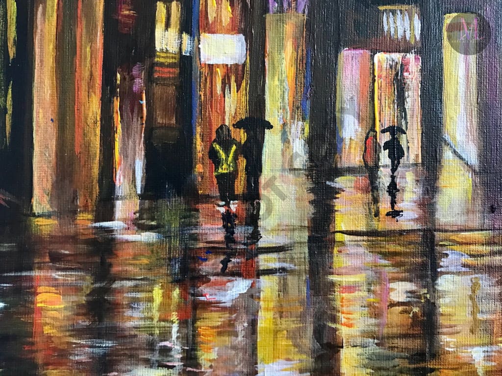 Walk In The Rain Acrylic Hand Made Painting