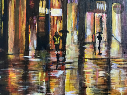 Walk In The Rain Acrylic Hand Made Painting
