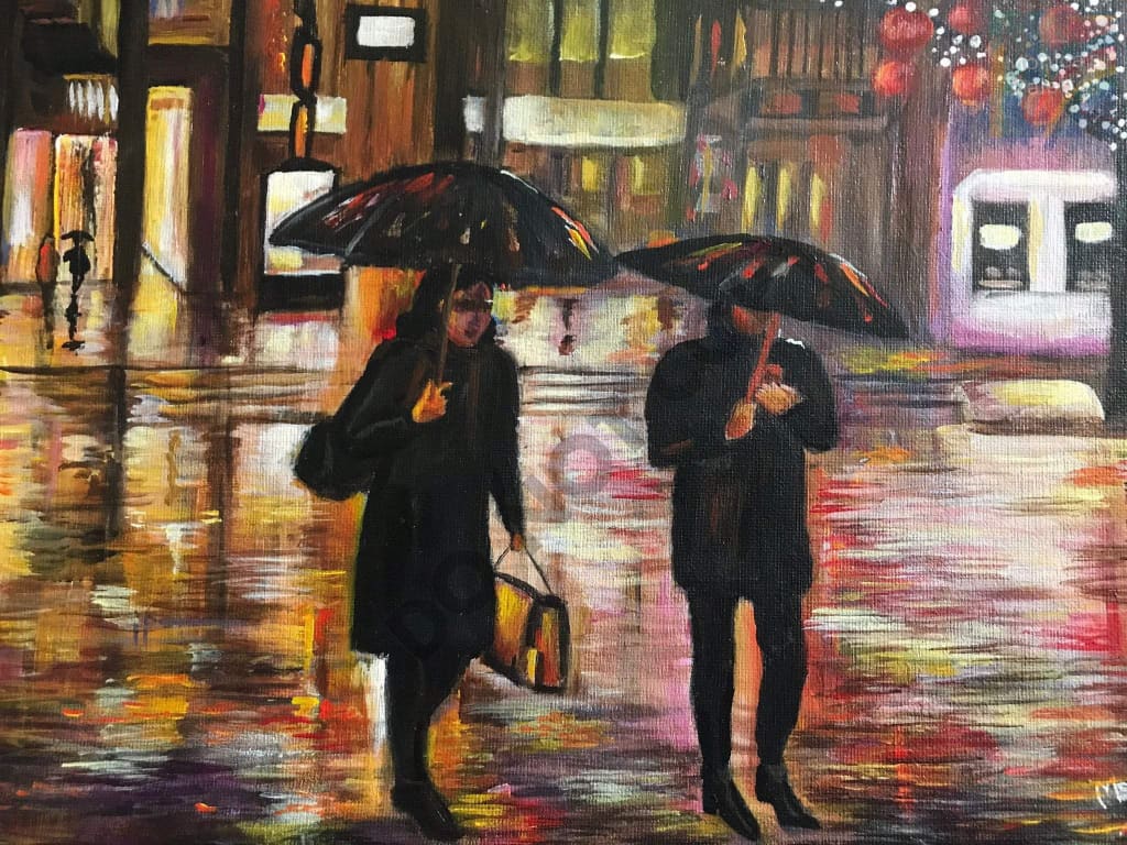 Walk In The Rain Acrylic Hand Made Painting