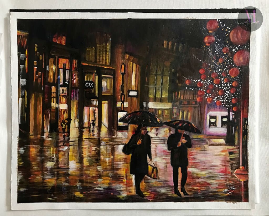 Walk In The Rain Acrylic Hand Made Painting