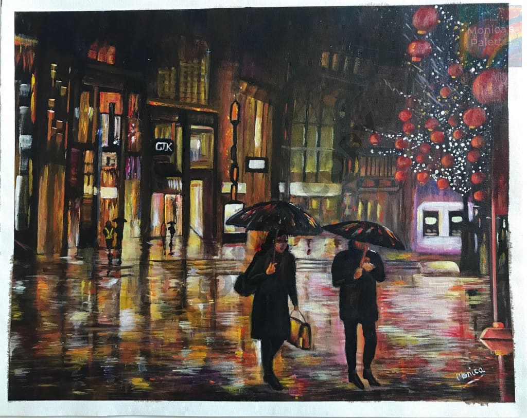 Walk In The Rain Acrylic Hand Made Painting