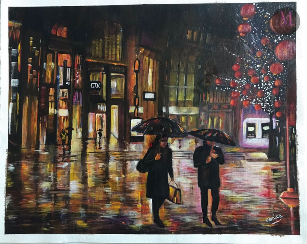 Walk In The Rain Acrylic Hand Made Painting