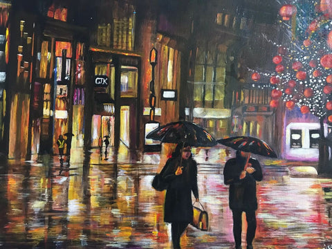 Walk In The Rain Acrylic Hand Made Painting Original Artwork / 16X20