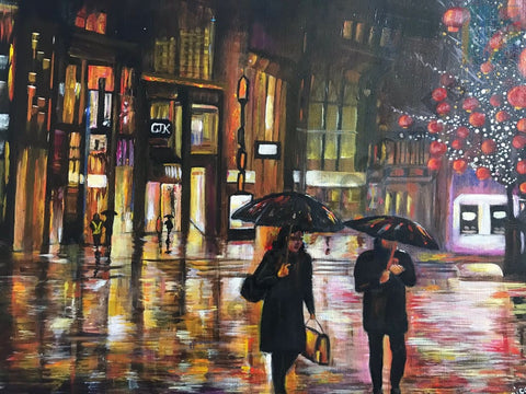 Walk In The Rain Acrylic Hand Made Painting Original Artwork / 16X20